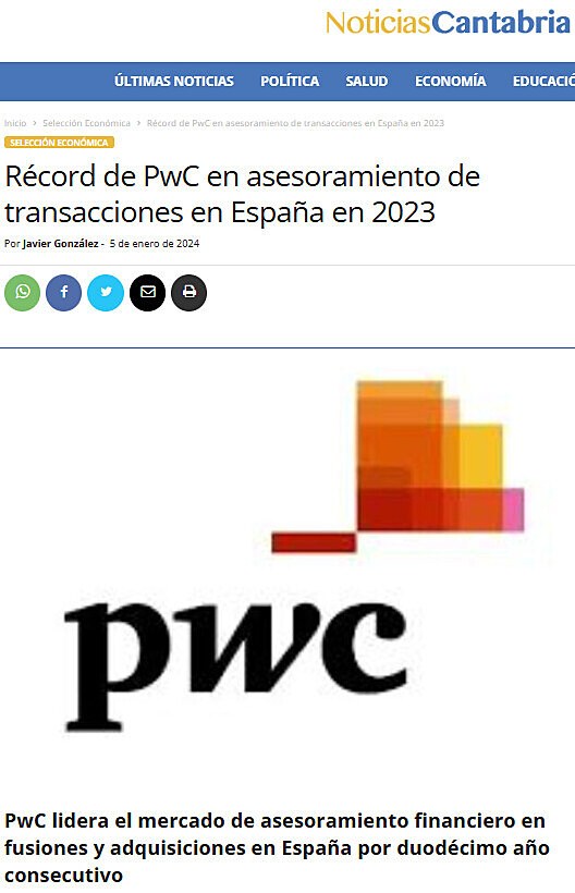 Rcord de PwC en asesoramiento de transacciones en Espaa en 2023